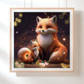Cute Oranje Fox Ma & Baby Art Nursery Poster