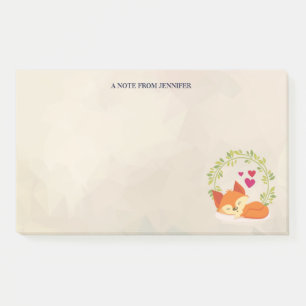 Cute Oranje Fox met een Groene Wreater en Harten Post-it® Notes