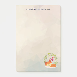 Cute Oranje Fox met een Groene Wreater en Harten Post-it® Notes