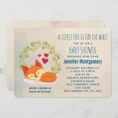 Cute Oranje Fox met Green Wreated Baby shower Kaart (Voorkant / Achterkant)