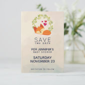 Cute Oranje Fox met Green Wreated Baby shower Save The Date (Staand voorkant)