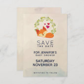 Cute Oranje Fox met Green Wreated Baby shower Save The Date (Voorkant / Achterkant)