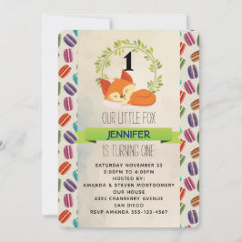 Cute Oranje Fox met Green Wreath Birthday Kaart