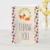 Cute Oranje Fox met Wreater Bedankt Kaart (Gele Bloem)