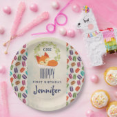 Cute Oranje Fox met Wreath Birthday Papieren Bordje (Feest)