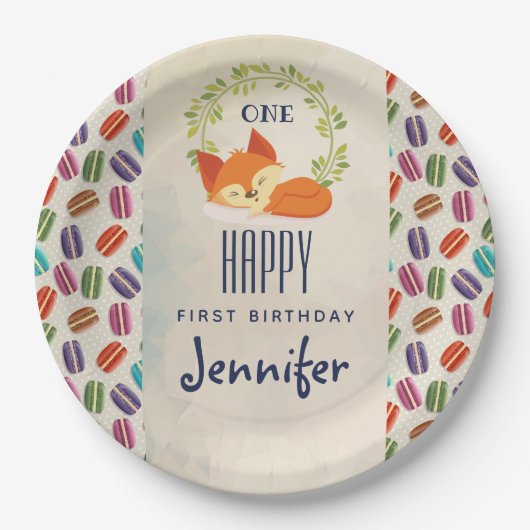 Cute Oranje Fox met Wreath Birthday Papieren Bordje (Voorkant)