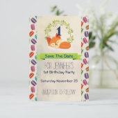 Cute Oranje Fox met Wreath Birthday Save The Date (Staand voorkant)
