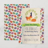 Cute Oranje Fox met Wreath Birthday Save The Date (Voorkant / Achterkant)