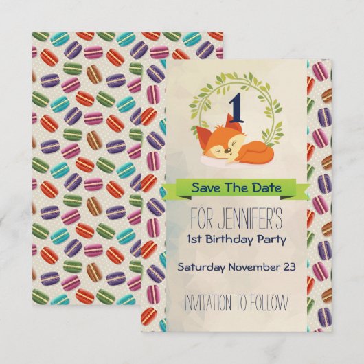 Cute Oranje Fox met Wreath Birthday Save The Date (Voorkant / Achterkant)