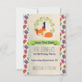 Cute Oranje Fox met Wreath Birthday Save The Date