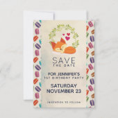 Cute Oranje Fox met Wreath Birthday Save The Date (Voorkant)