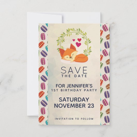 Cute Oranje Fox met Wreath Birthday Save The Date (Voorkant)