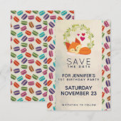 Cute Oranje Fox met Wreath Birthday Save The Date (Voorkant / Achterkant)