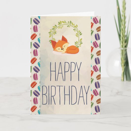 Cute Oranje Fox met Wreath Happy Birthday Kaart (Voorkant)