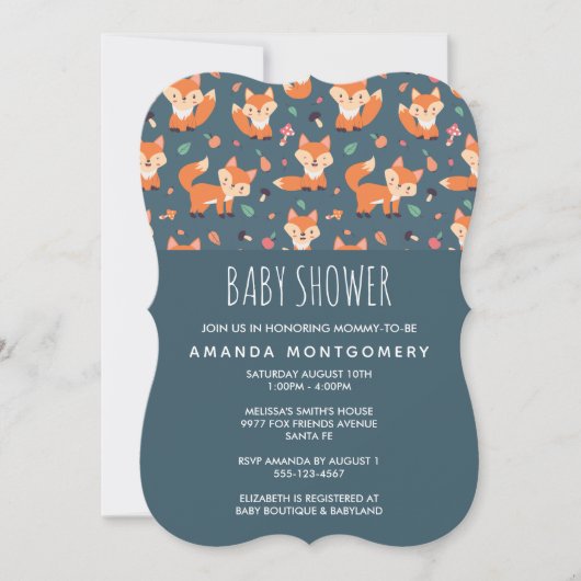 Cute Oranje Fox Pattern Baby shower Kaart (Voorkant)