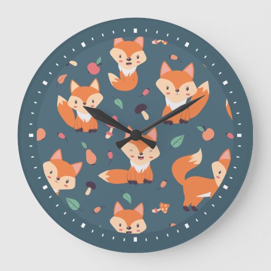 Cute Oranje Fox Pattern Grote Klok (Voorkant)
