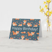 Cute Oranje Fox Pattern Happy Birthday Kaart (Gele Bloem)