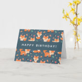 Cute Oranje Fox Pattern Happy Birthday Kaart (Gele Bloem)