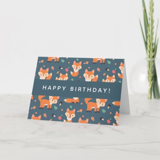 Cute Oranje Fox Pattern Happy Birthday Kaart (Voorkant)