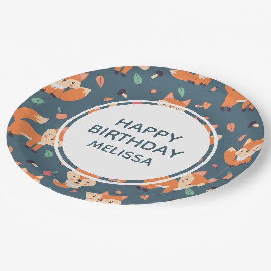 Cute Oranje Fox Pattern Happy Birthday Papieren Bordje (Gekanteld)