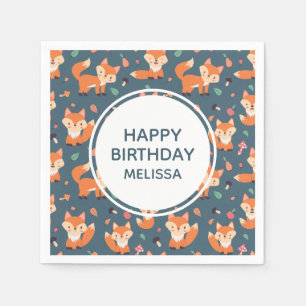 Cute Oranje Fox Pattern Happy Birthday Servet