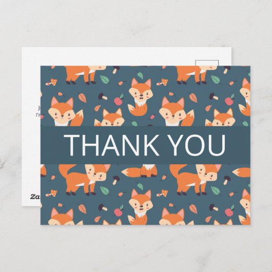 Cute Oranje Fox Pattern Hartelijk dank Briefkaart (Voorkant / Achterkant)