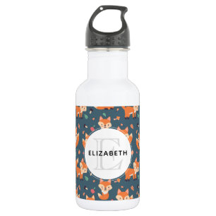 Cute Oranje Fox Pattern Illustratie met Monogram Waterfles