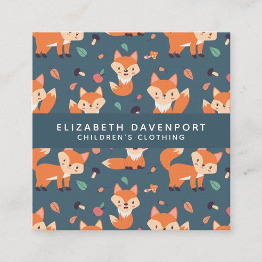 Cute Oranje Fox Pattern Illustratie Vierkante Visitekaartje (Voorkant)