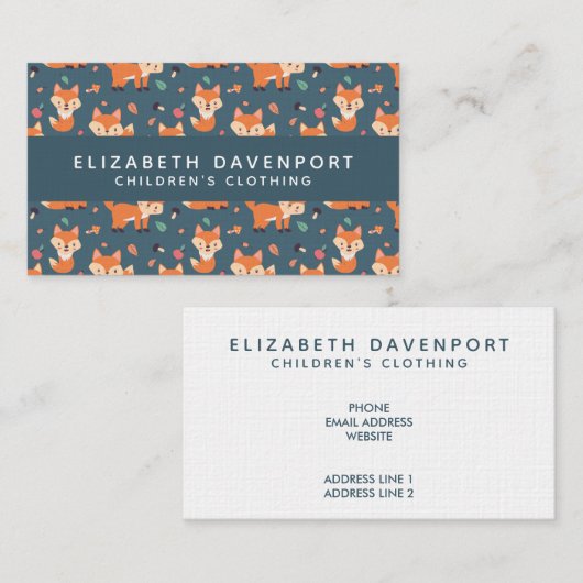 Cute Oranje Fox Pattern Illustratie Visitekaartje (Voorkant / Achterkant)