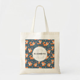 Cute Oranje Fox Pattern met Monogram Tote Bag
