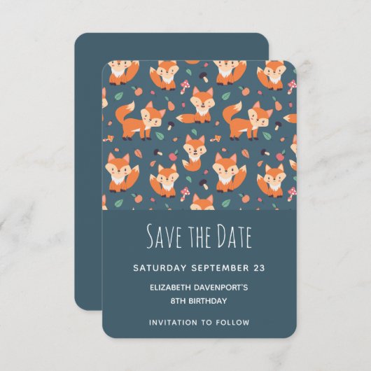 Cute Oranje Fox Pattern Save The Date (Voorkant / Achterkant)