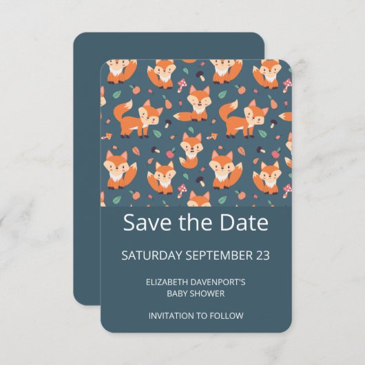 Cute Oranje Fox Pattern Save The Date (Voorkant / Achterkant)