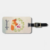 Cute Oranje Fox, Red Hearts en Green Wreater Bagagelabel (Voorkant horizontaal)