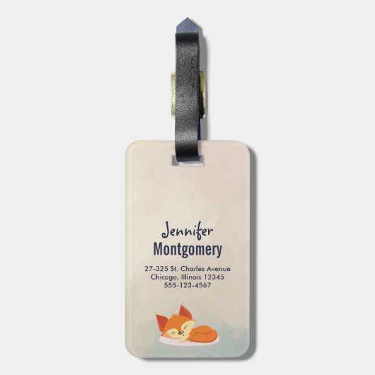 Cute Oranje Fox, Red Hearts en Green Wreater Bagagelabel (Achterkant verticaal)