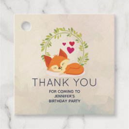 Cute Oranje Fox, Red Hearts en Green Wreater Bedankjes Labels