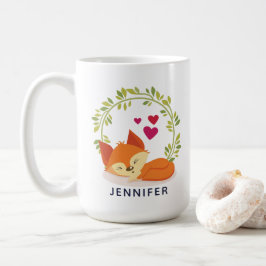 Cute Oranje Fox, Red Hearts en Green Wreater Koffiemok