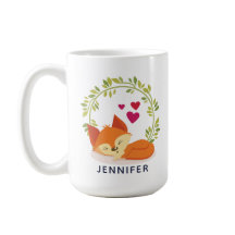 Cute Oranje Fox, Red Hearts en Green Wreater