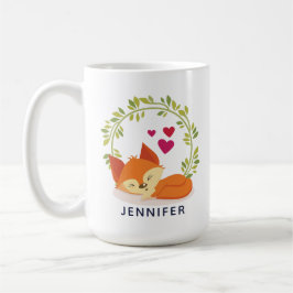 Cute Oranje Fox, Red Hearts en Green Wreater Koffiemok