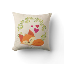 Cute Oranje Fox, Red Hearts en Green Wreater