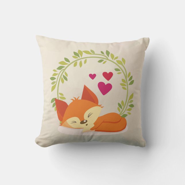 Cute Oranje Fox, Red Hearts en Green Wreater Kussen (Voorkant)