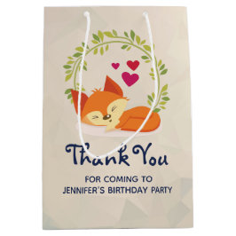 Cute Oranje Fox, Red Hearts en Green Wreater Medium Cadeauzakje