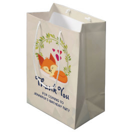 Cute Oranje Fox, Red Hearts en Green Wreater Medium Cadeauzakje