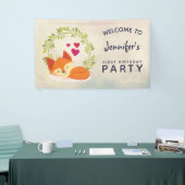 Cute Oranje Fox, Red Hearts en Green Wreater Spandoek (Beurs)
