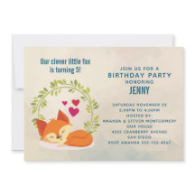 Cute Oranje Fox, Red Hearts en Wreated Birthday