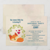 Cute Oranje Fox, Red Hearts en Wreated Birthday Kaart (Voorkant / Achterkant)