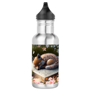 Cute Oranje Fox slaapt op boek gepersonaliseerd Waterfles