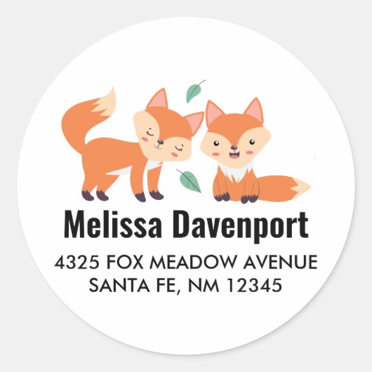 Cute Oranje Foxes Graphic Illustration Address Ronde Sticker (Voorkant)