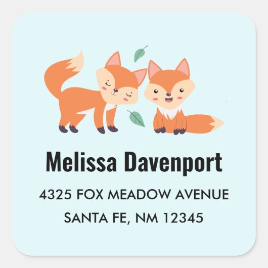 Cute Oranje Foxes Graphic Illustration Address Vierkante Sticker (Voorkant)