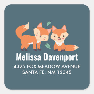 Cute Oranje Foxes Graphic Illustration Address Vierkante Sticker