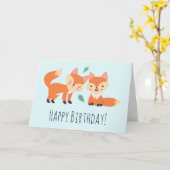 Cute Oranje Foxes Graphic Illustration Birthday Kaart (Gele Bloem)